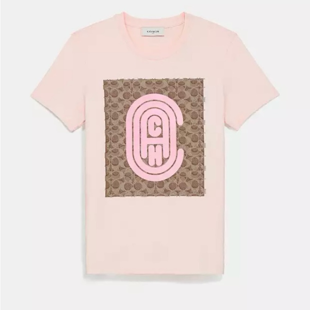 Coach Pink and Brown Logo T-Shirt
